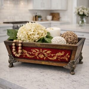 Elegant Red and Gold Decorative Tray
